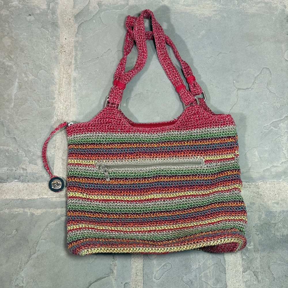 The Sak Crochet Striped Shoulder Bag Multi Color Zipper Pocketβ Double Handle